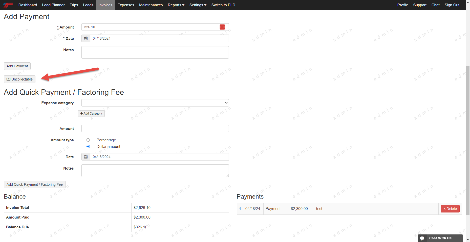 Tms New Feature Mark Invoices As Uncollectable Truckingoffice Support